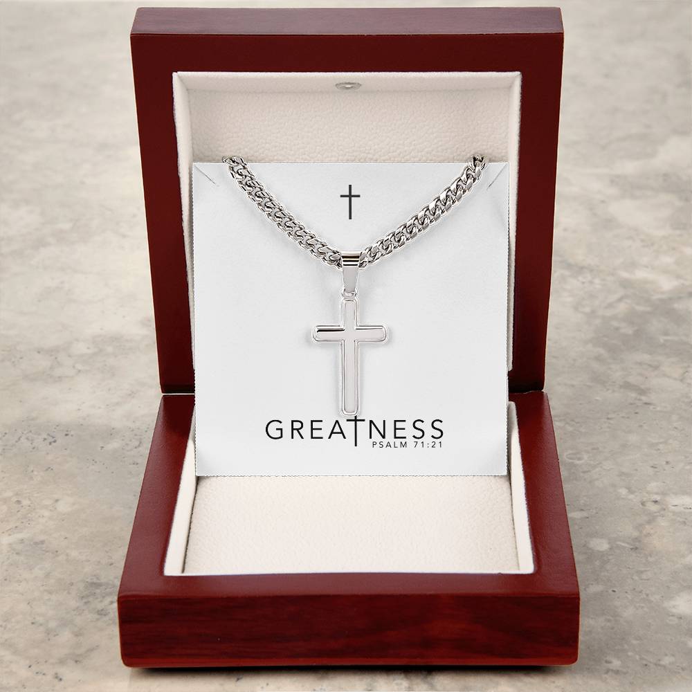 Greatness - Psalm 71:21 - Mens Cross Necklace