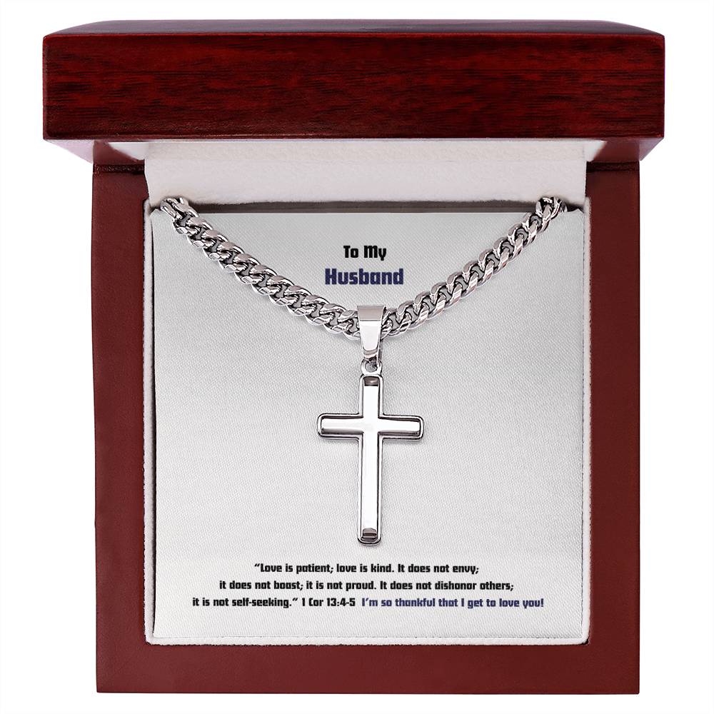 Husband - Men's Cross Necklace - 1 Cor 13:4-5