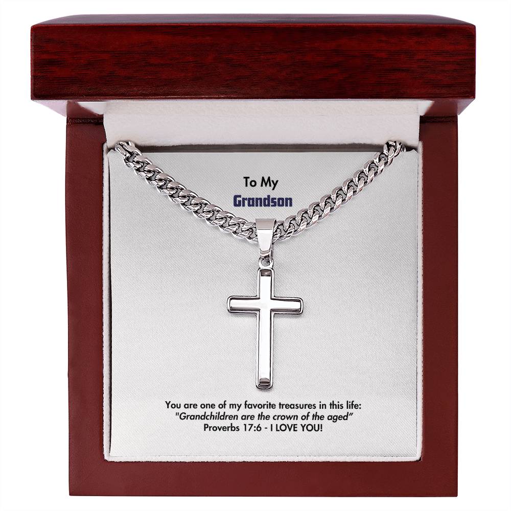 Grandson - Men's Cross Necklace - Prov 17:6