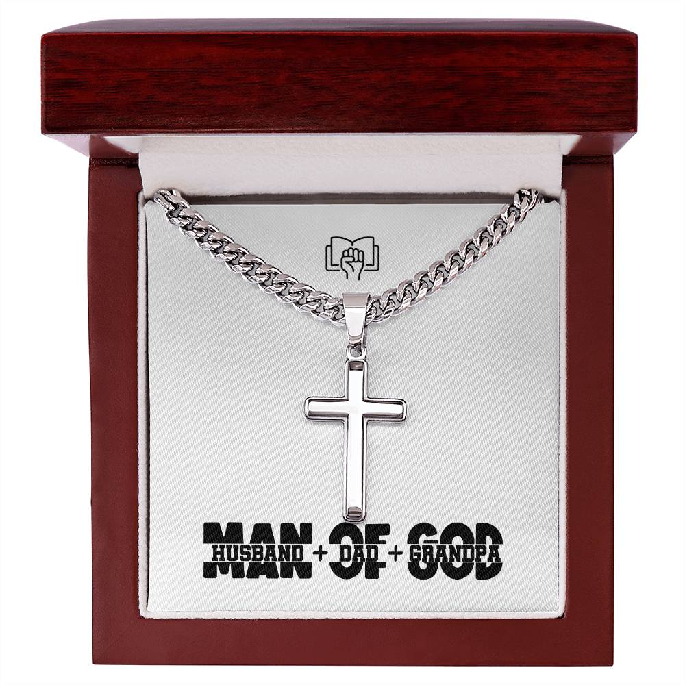 Man of God -(Husband, Dad, Grandpa) -  Mens Cross Necklace