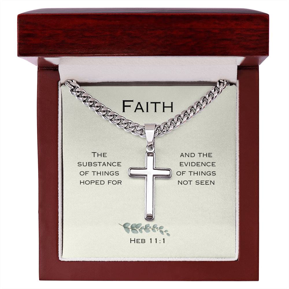 "Faith" - Hebrews 11:1-  Men's Cross Necklace