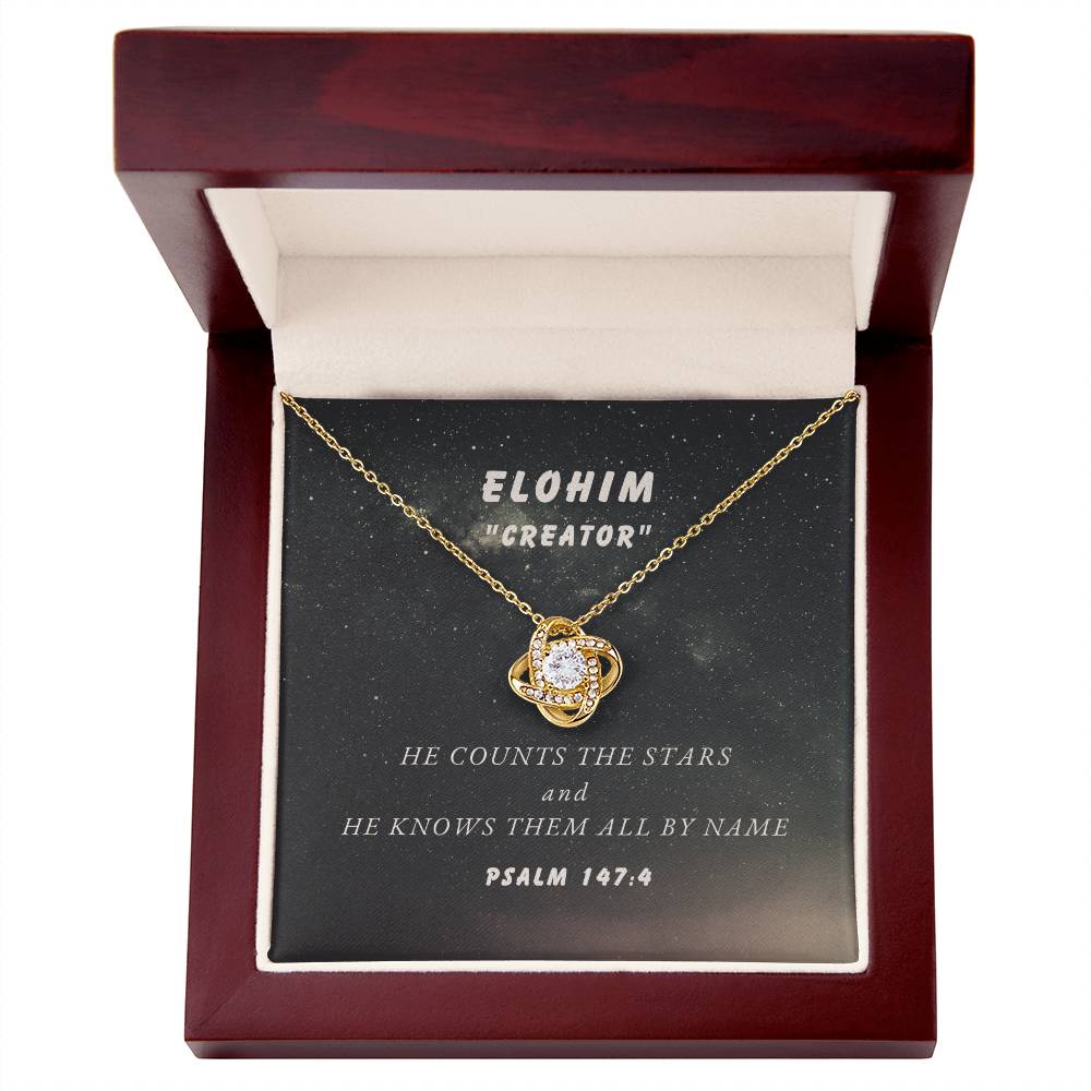 "Elohim - Creator" - Psalm 147:4 - Names of God Collection - Love Knot Women's Necklace