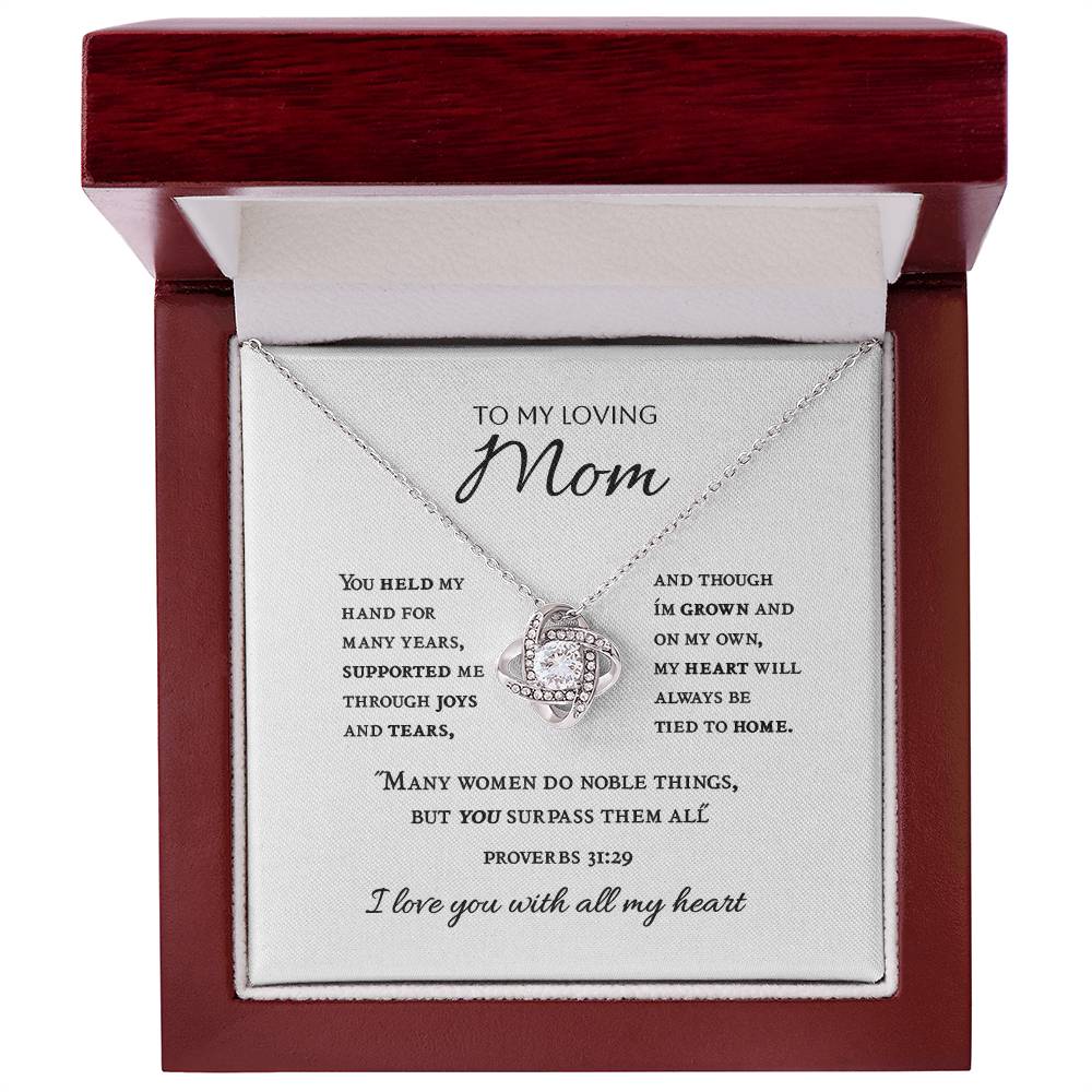 "Mom, You Held My Hand..." - Prov 31:29 - Love Knot Women's Necklace