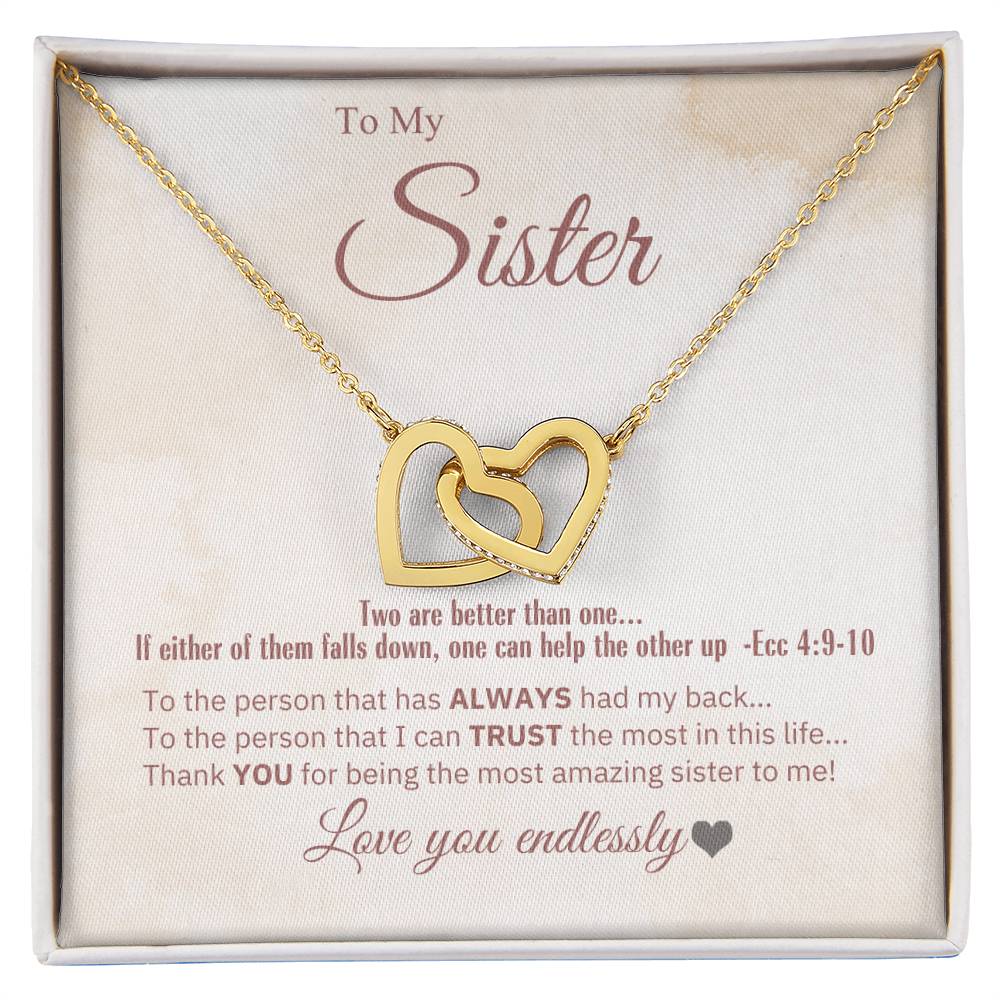 "Sister, 2 Are Better Than 1" - Ecc 4:9-10- Interlocking Hearts Women's Necklace