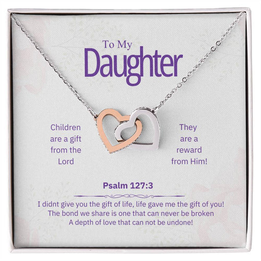"Daughter, Children are a Gift" - Psalm 127:3- Interlocking Hearts Women's Necklace