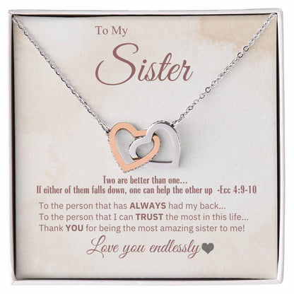 "Sister, 2 Are Better Than 1" - Ecc 4:9-10- Interlocking Hearts Women's Necklace