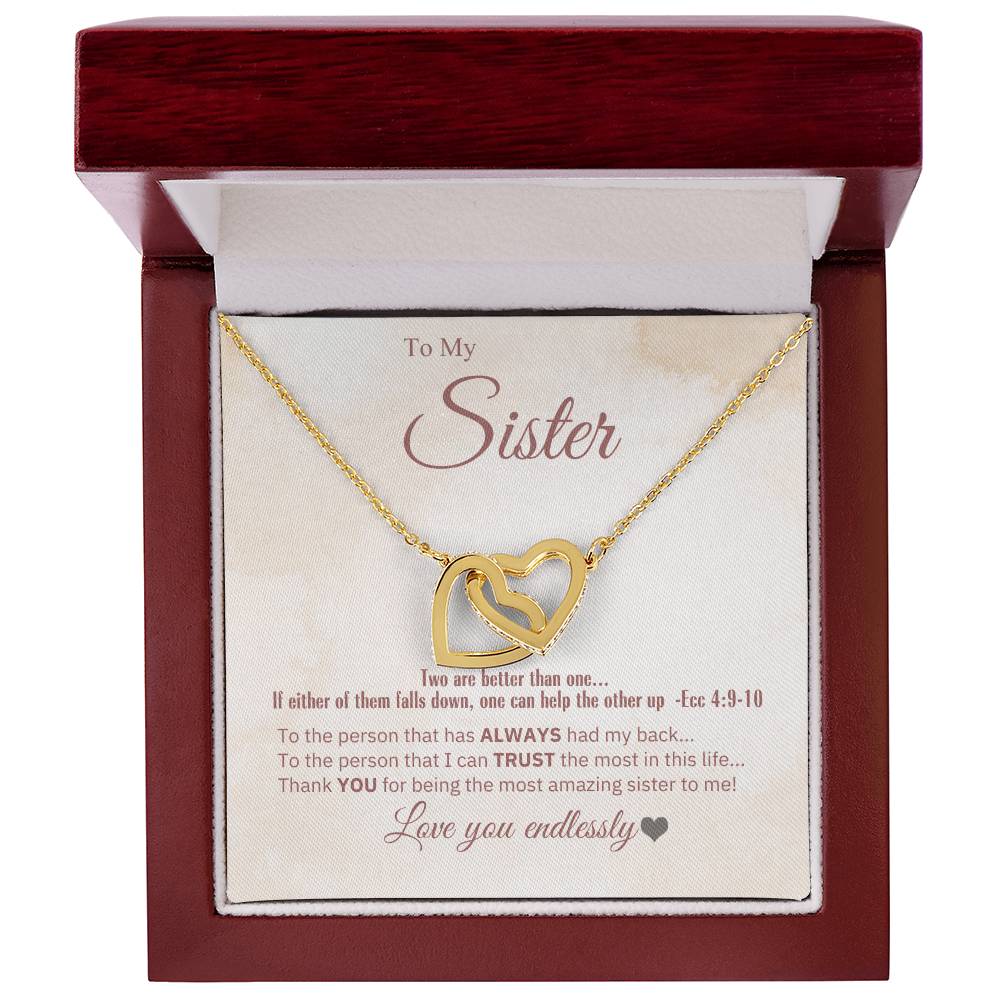 "Sister, 2 Are Better Than 1" - Ecc 4:9-10- Interlocking Hearts Women's Necklace