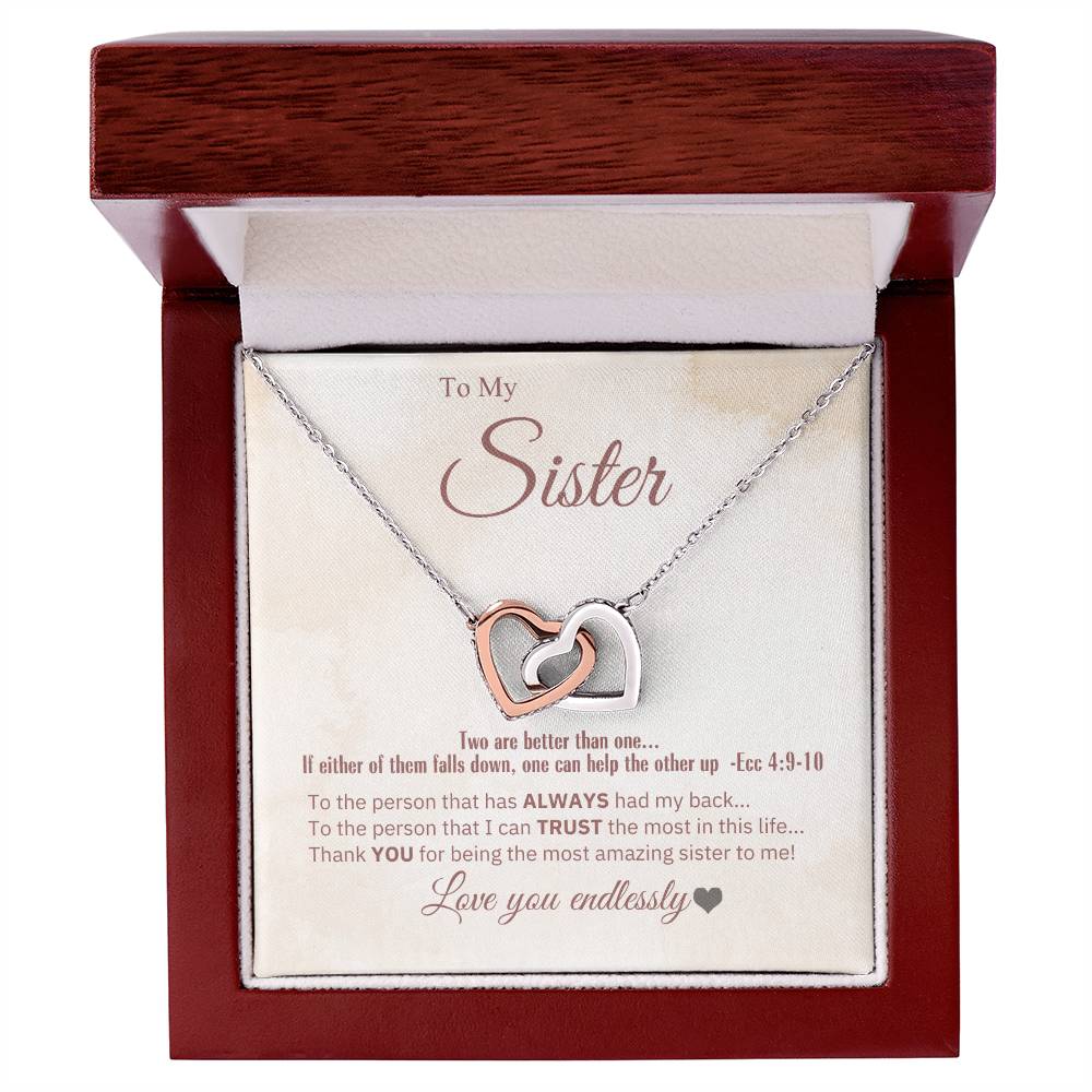 "Sister, 2 Are Better Than 1" - Ecc 4:9-10- Interlocking Hearts Women's Necklace