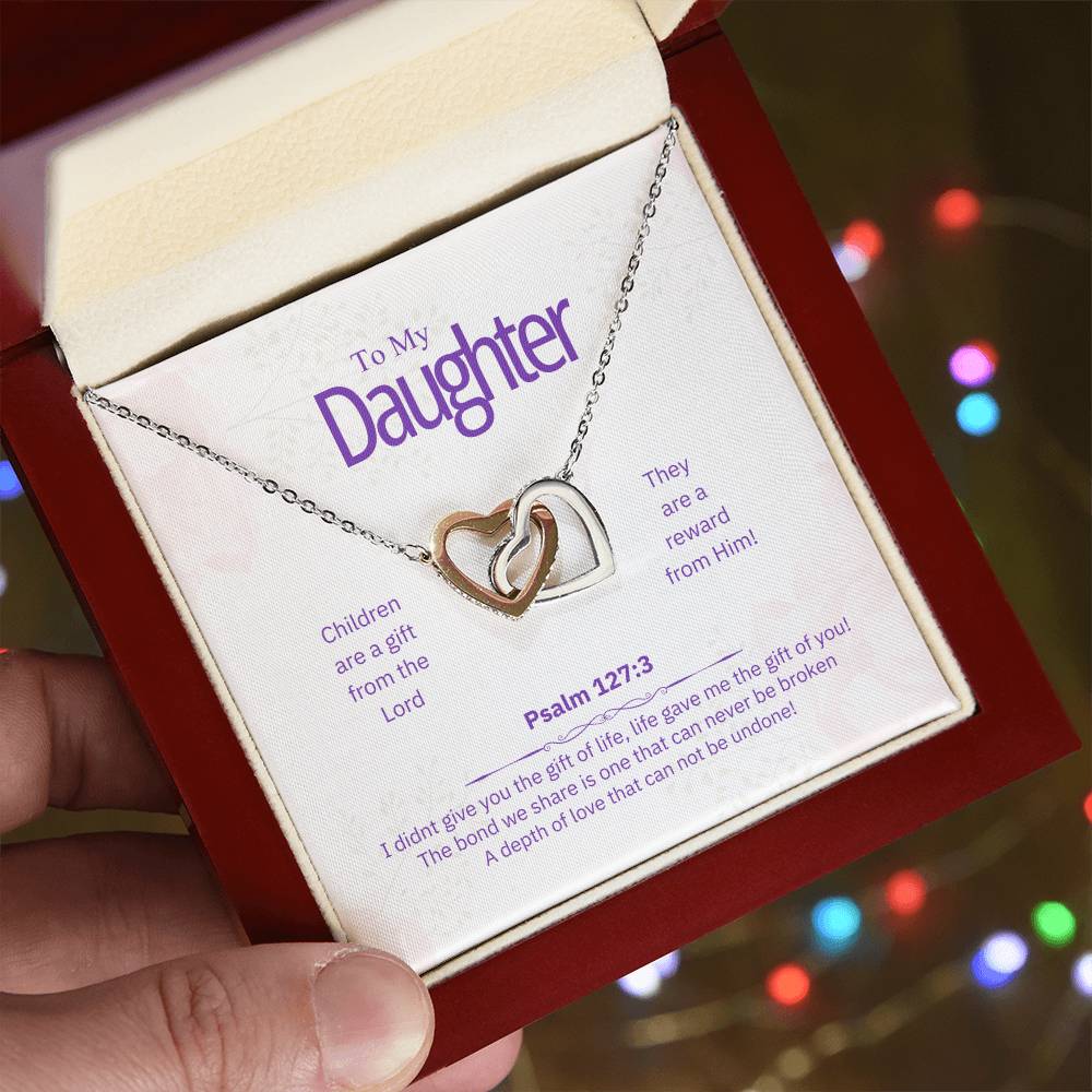 "Daughter, Children are a Gift" - Psalm 127:3- Interlocking Hearts Women's Necklace