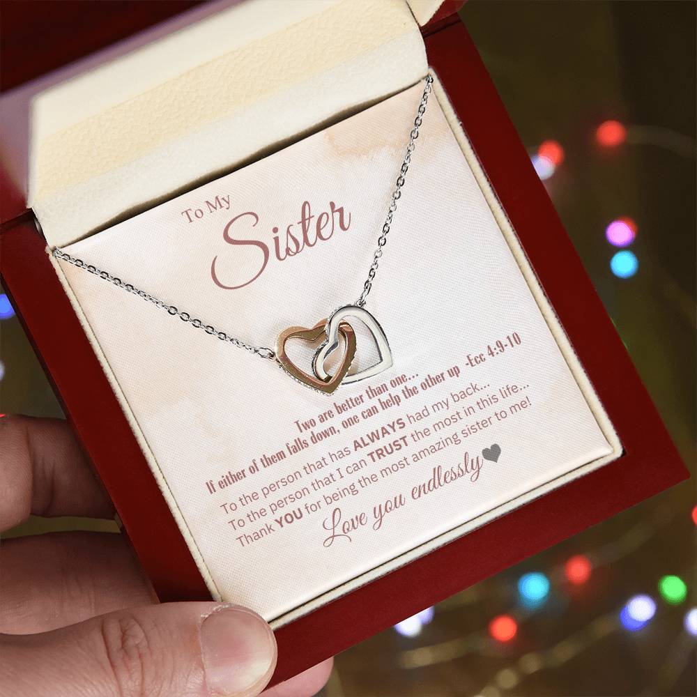 "Sister, 2 Are Better Than 1" - Ecc 4:9-10- Interlocking Hearts Women's Necklace