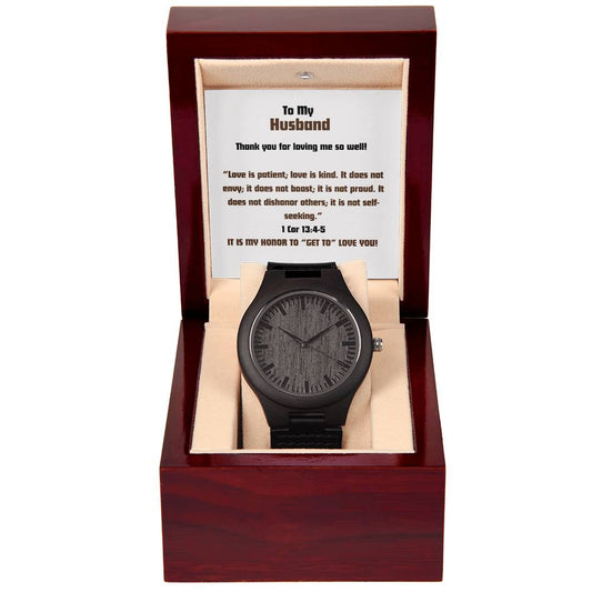 Husband - Wooden Watch - 1 Cor 13:4-5